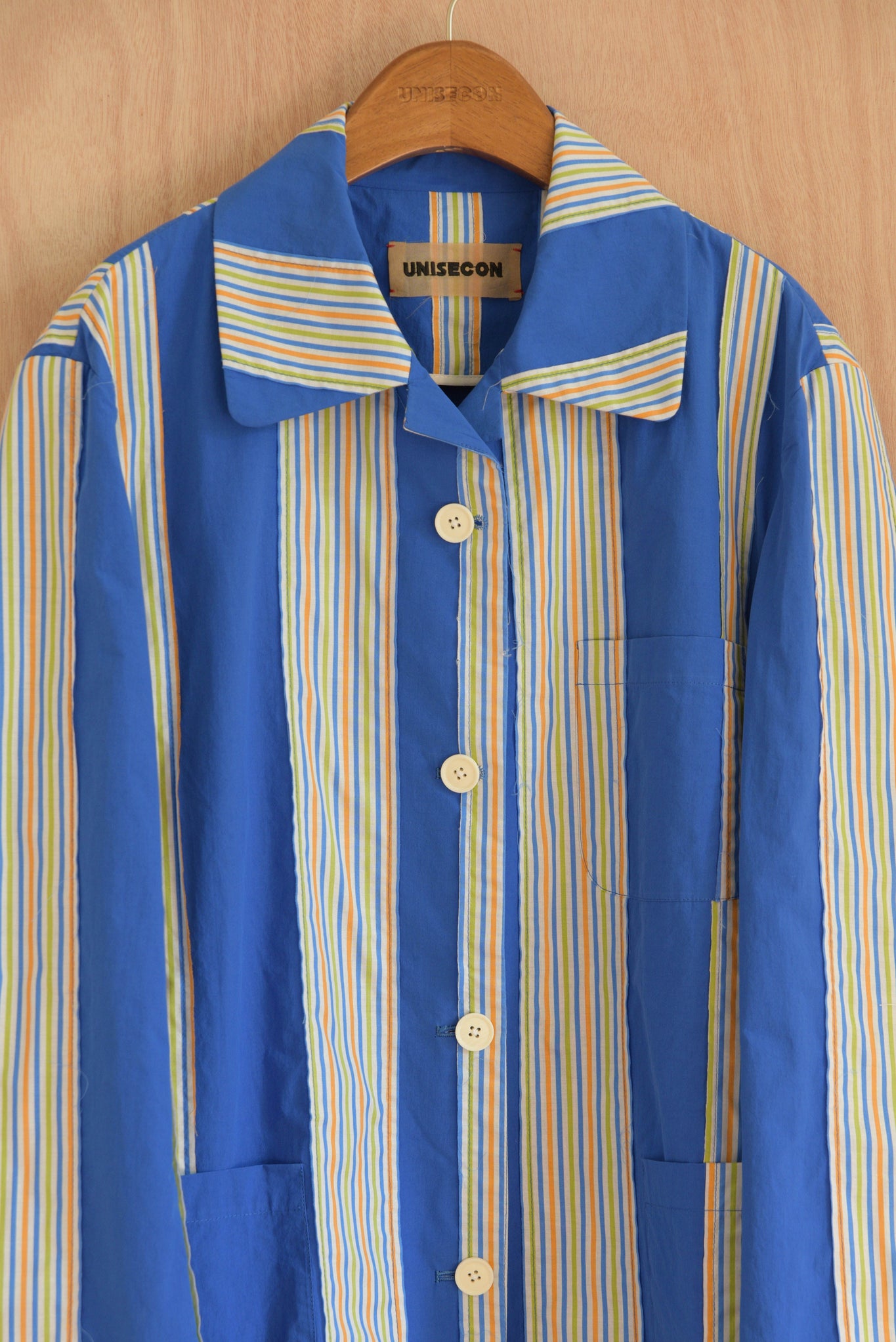 Nicole Jacket close-up of wide pointed collar and striped pattern