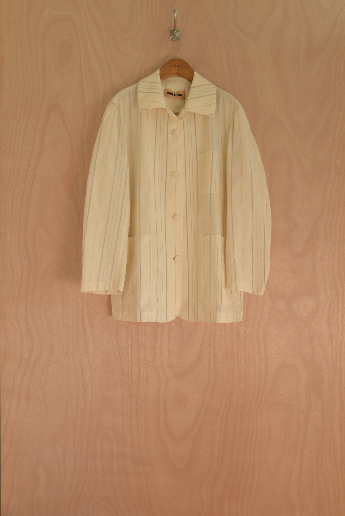 Nicole Jacket front view in cream striped organic cotton