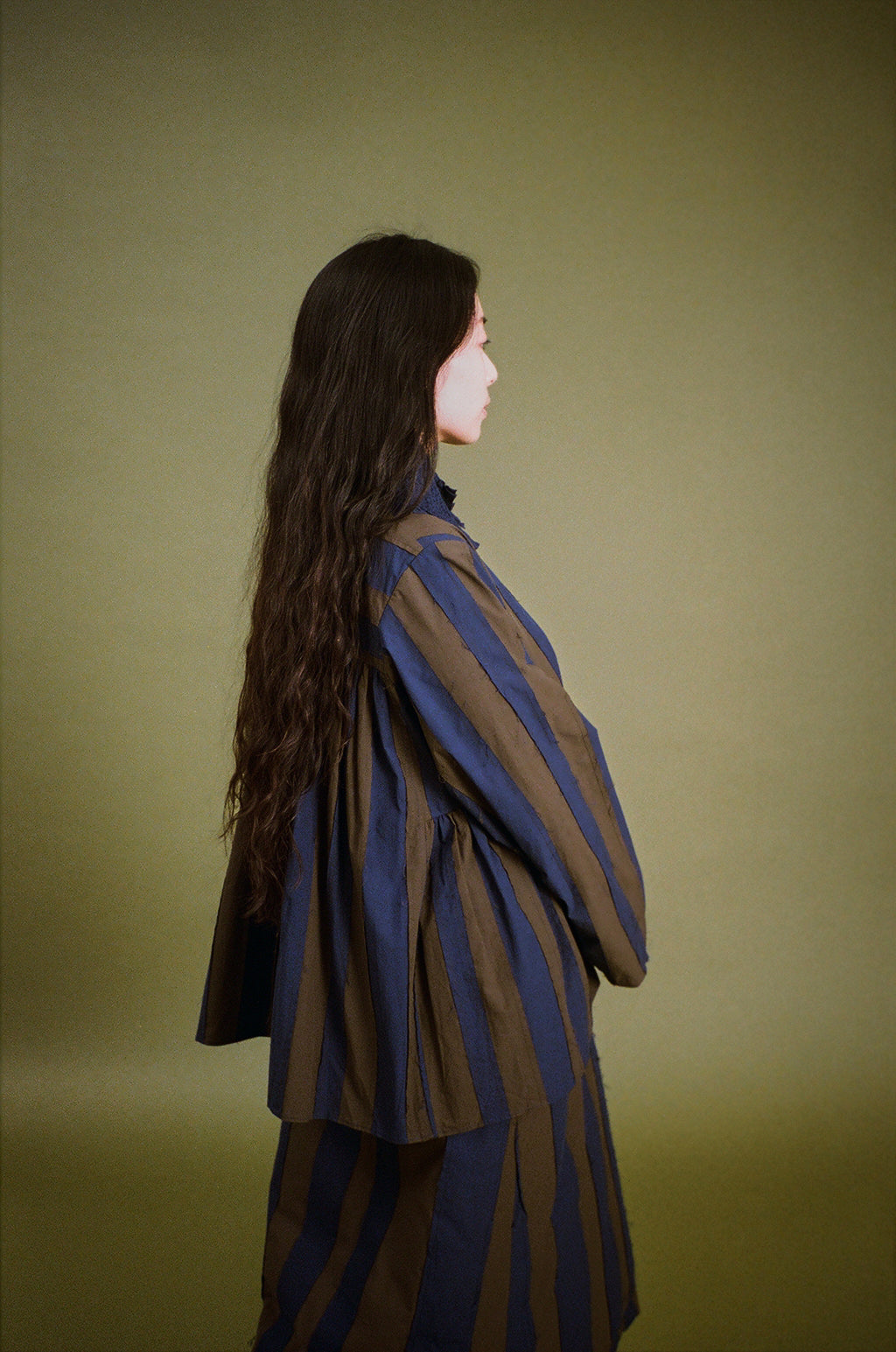 myra top - brown & blue organic cotton