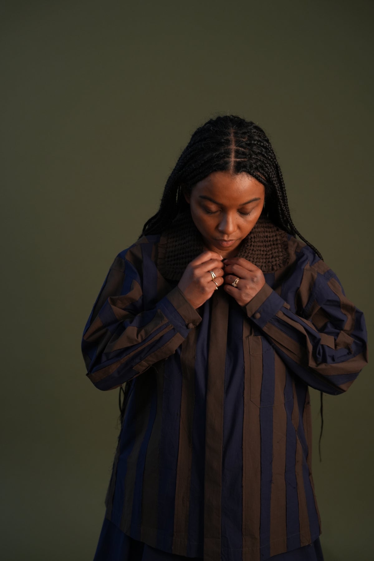 ava top - brown & blue organic cotton