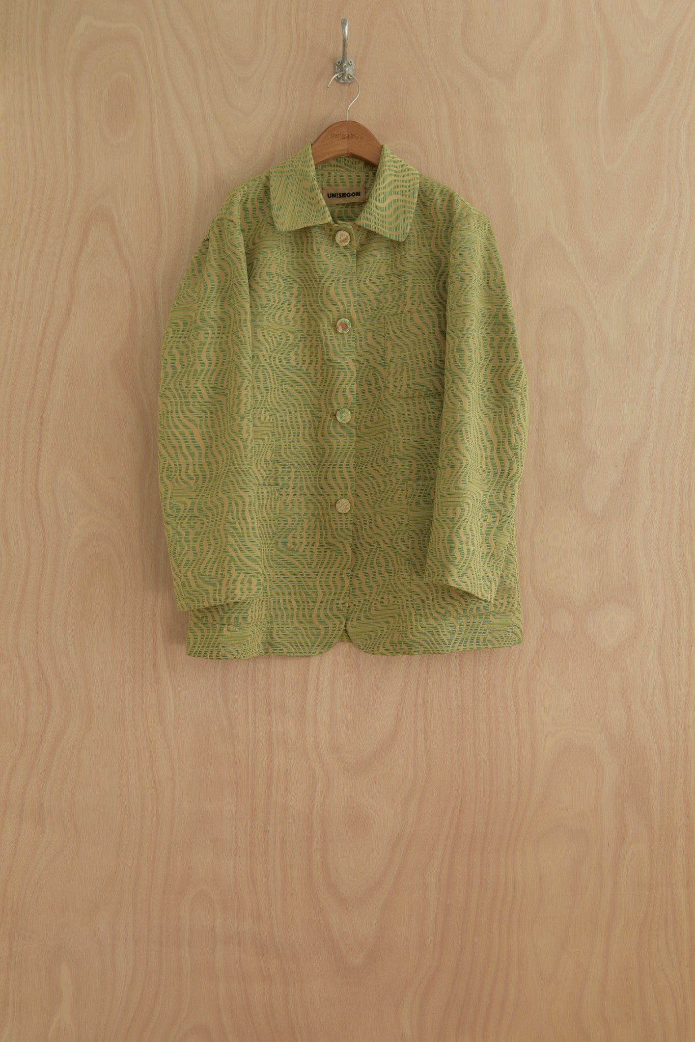 Nicole Jacket in Green, jacquard texture, relaxed fit with hand-embroidered buttons