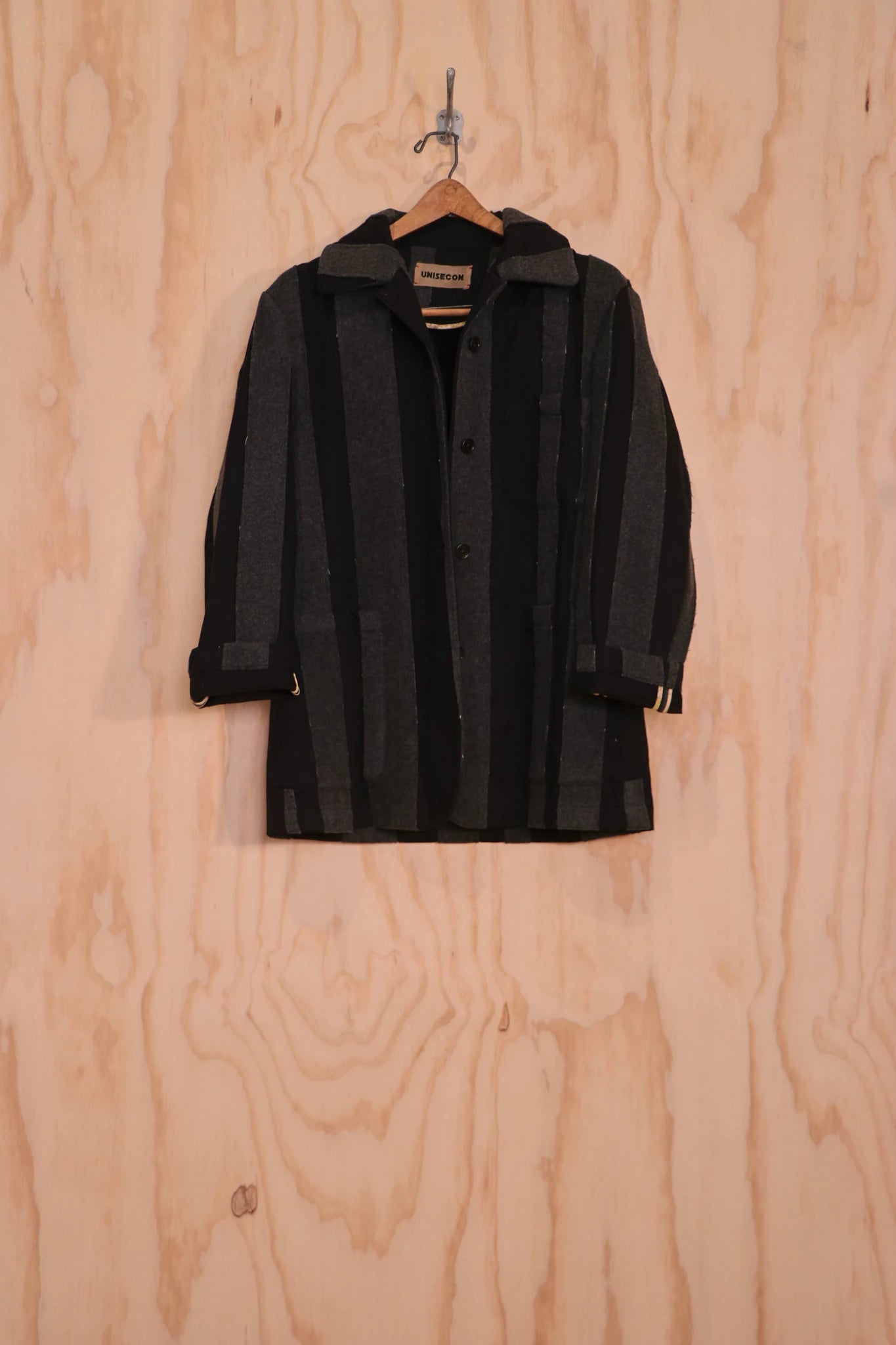 Front view of Nicole Jacket with vertical stripe panels with cuff details