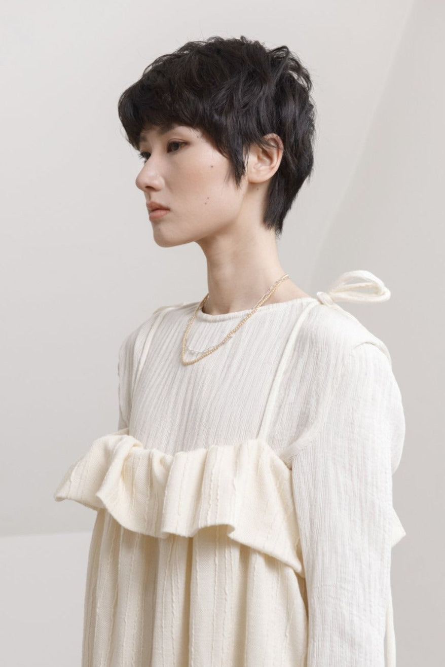 UNISECON AW 21 Cream Frill Strap Dress