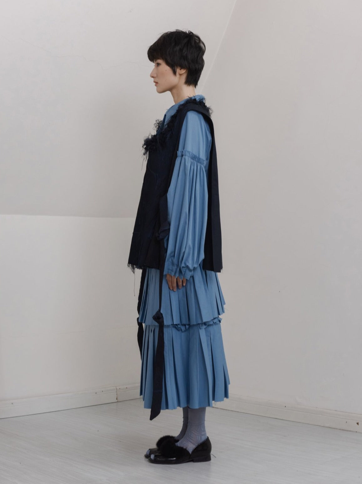 UNISECON AW21 Blue Double Pleated Skirt