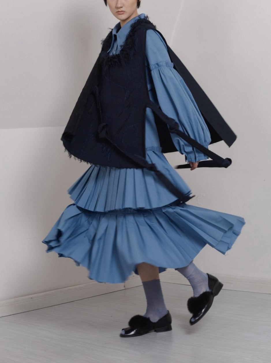 UNISECON AW21 Blue Double Pleated Skirt