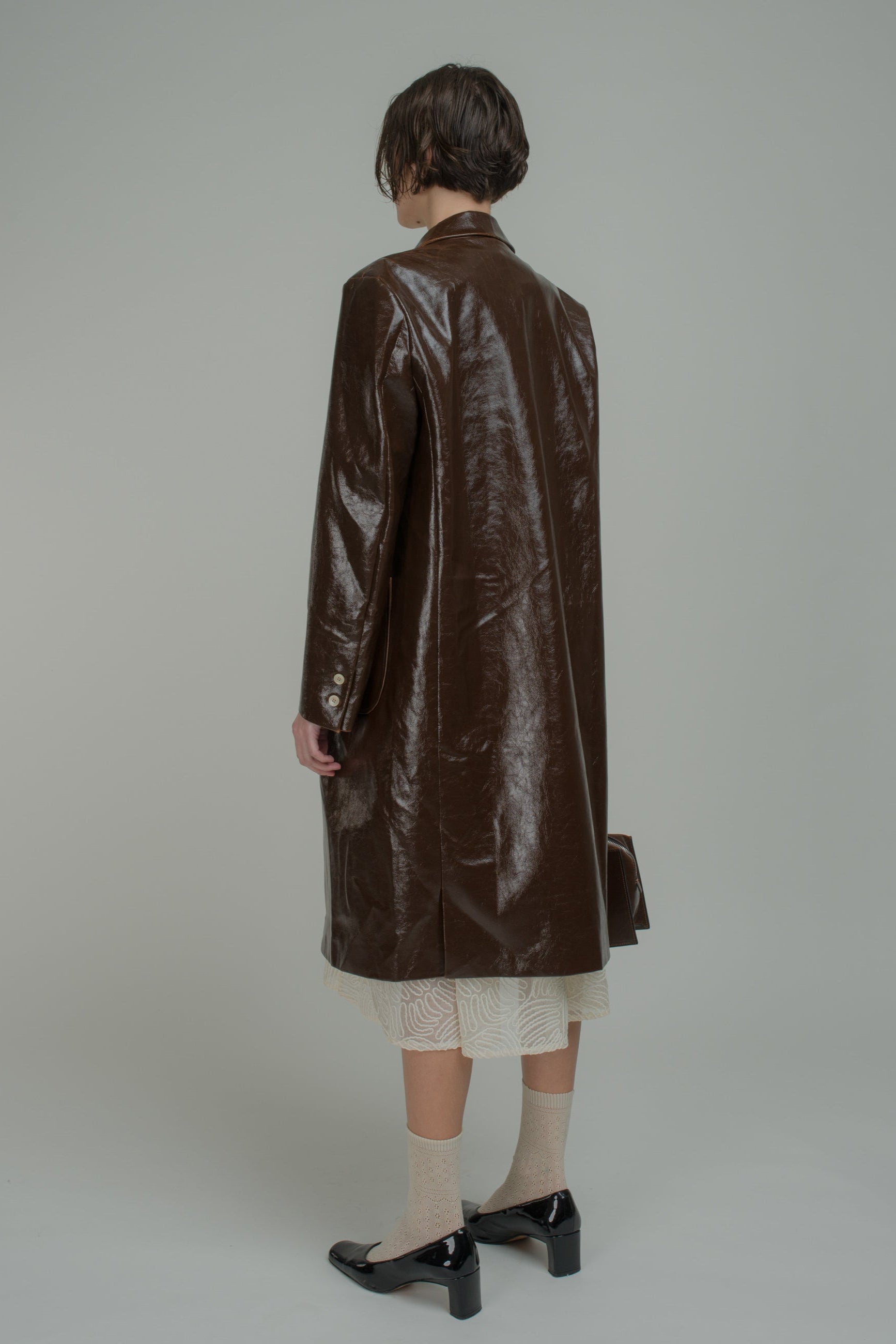 Brown Faux-Leather Long Jacket