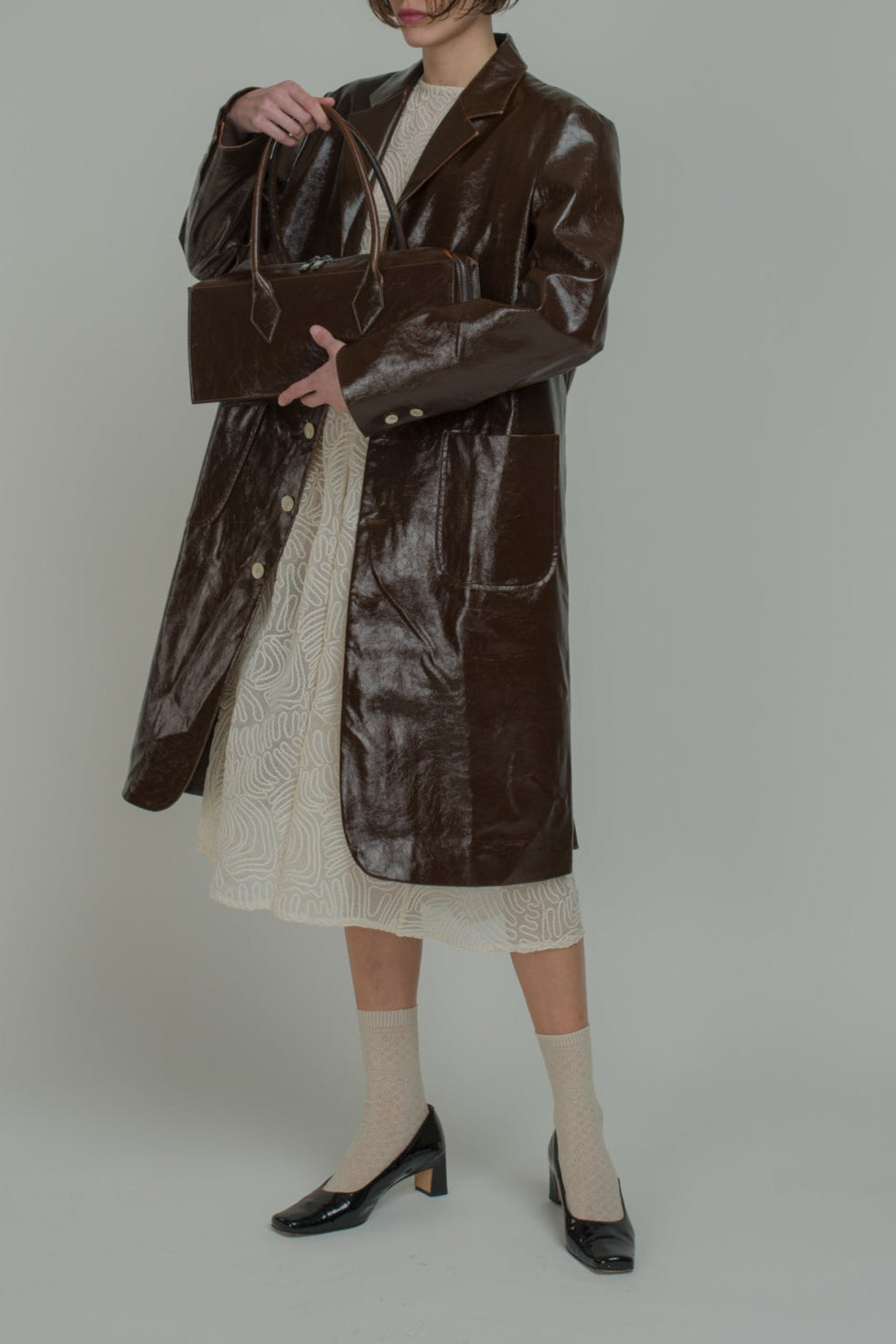 Brown Faux-Leather Long Jacket